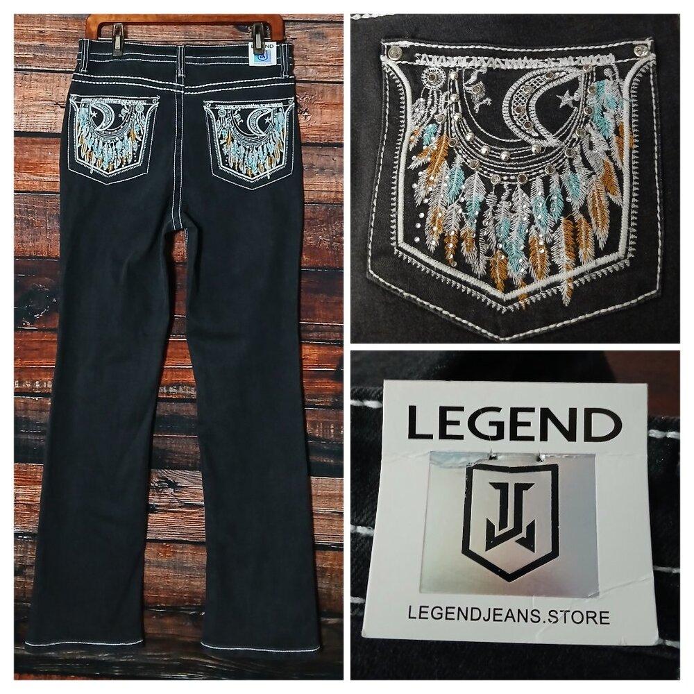 NWT Legend Jeans 11 Boot Cut Embroidered Dream Catcher Black Denim Stretch Y2K